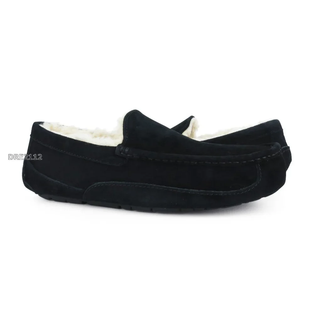 UGG Ascot Black Suede Fur Slippers Mens Size 9 NEW